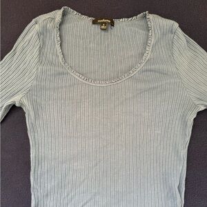 Ambiance Light Blue Ribbed Scoop Neck Blouse